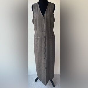 VTG Worthington Brown Herringbone Tailored Button Down Maxi Dress 10 Academia
